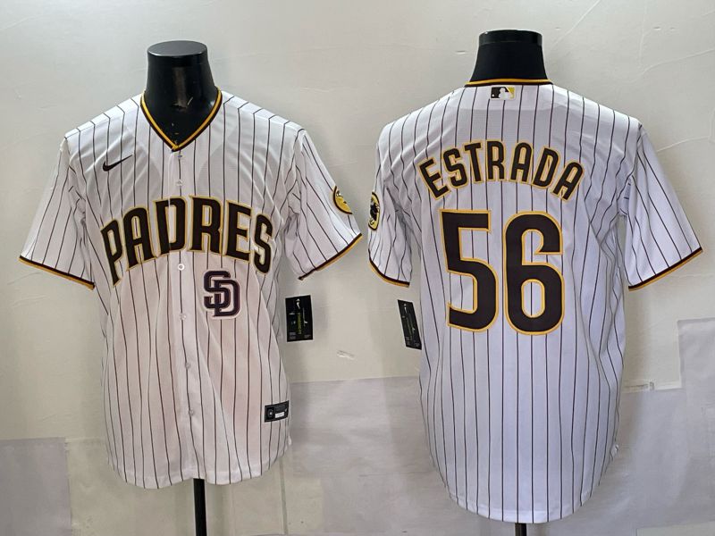 Men 2025 San Diego Padres #56 Estrada White stripe Nike MLB Jersey style 07